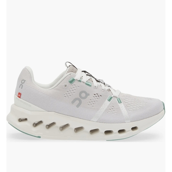 On Running Women's White and Green Running Shoes - Picture 3 of 11